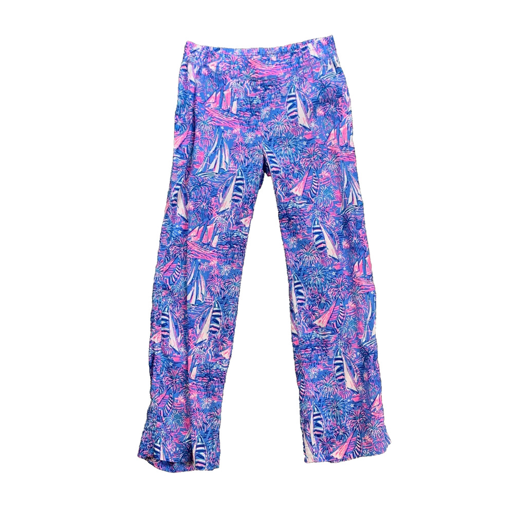 Lilly Pulitzer Pants Womens XS Multi Deri Linen Palazzo Sailabration Print Ankle